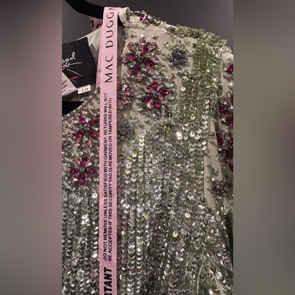 Mac Duggal Sequin and Crystal 93568 Green FLORAL BEADED TEA-LENGTH DRESS - Picture 4 of 15